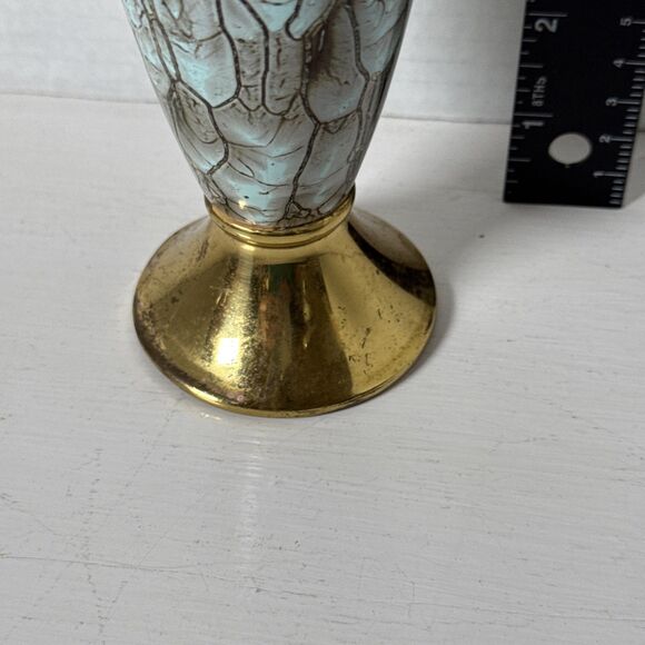 Vintage Delft Turquoise and Brass Mottled Hand Painted Vase - Picture 7 of 9